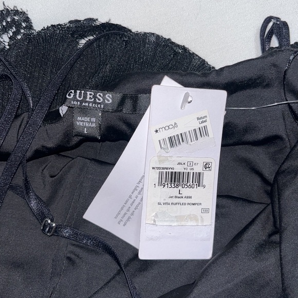 GUESS Romper Vita Mixed Lace Ruffled Overlay Romper Black LARGE - Picture 10 of 10